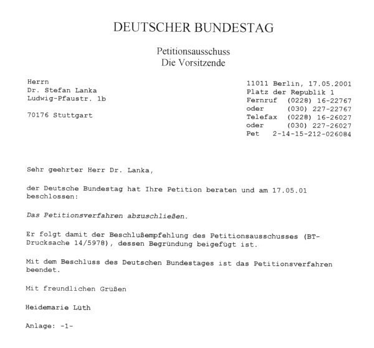 Bundestag – Petitionsantwort HIV-Direktnachweis (1)
