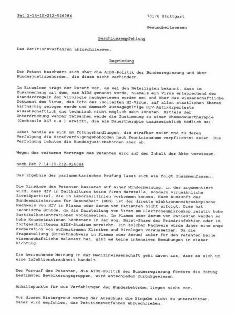 Bundestag – Petitionsantwort HIV-Direktnachweis (2)