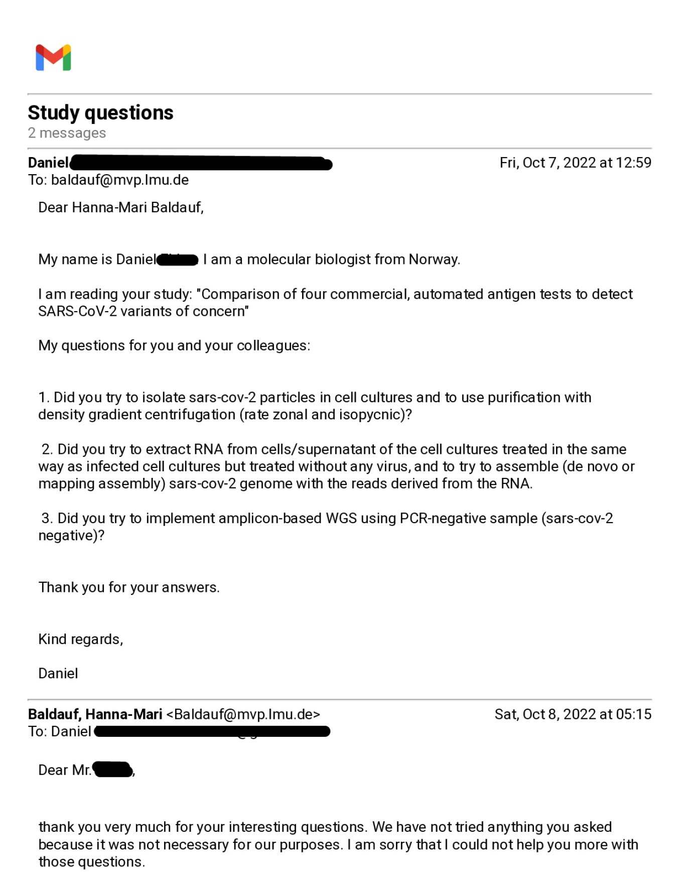 E-Mail-Korrespondenz – PD Dr. Hanna-Mari Baldauf (1)