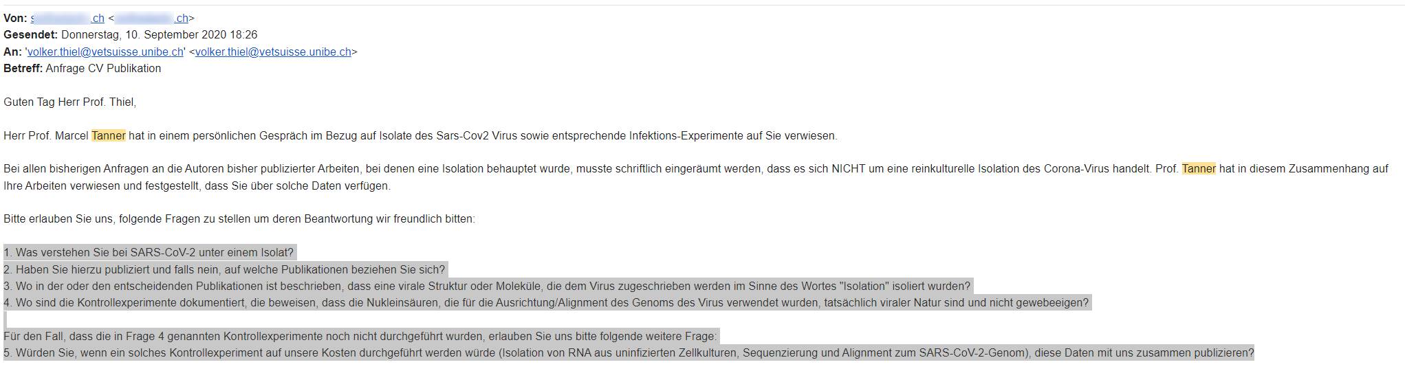 Schriftverkehr Thiel / Schweizer / Tanner – Seite 1