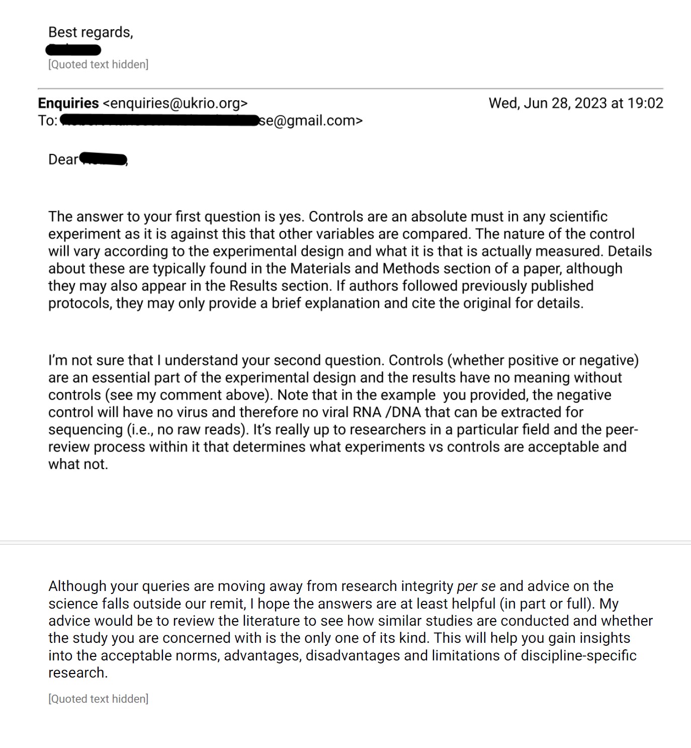 UKRIO – Stellungnahme zu wissenschaftlichen Kontrollen